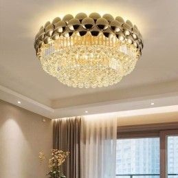 Křišťálové zapuštěné kulaté galvanicky pokovené zlaté luxusní dekorativní stropní svítidlo 80 cm
