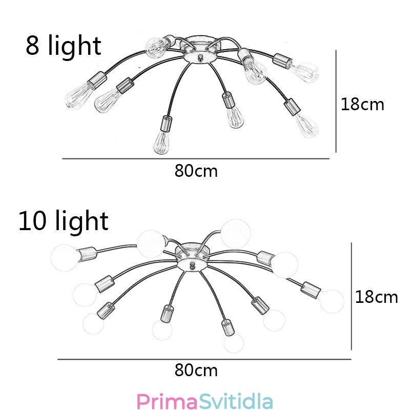 Stropní lampa Spider Starožitná klasická zapuštěná jídelní lampa 8 10 ramen