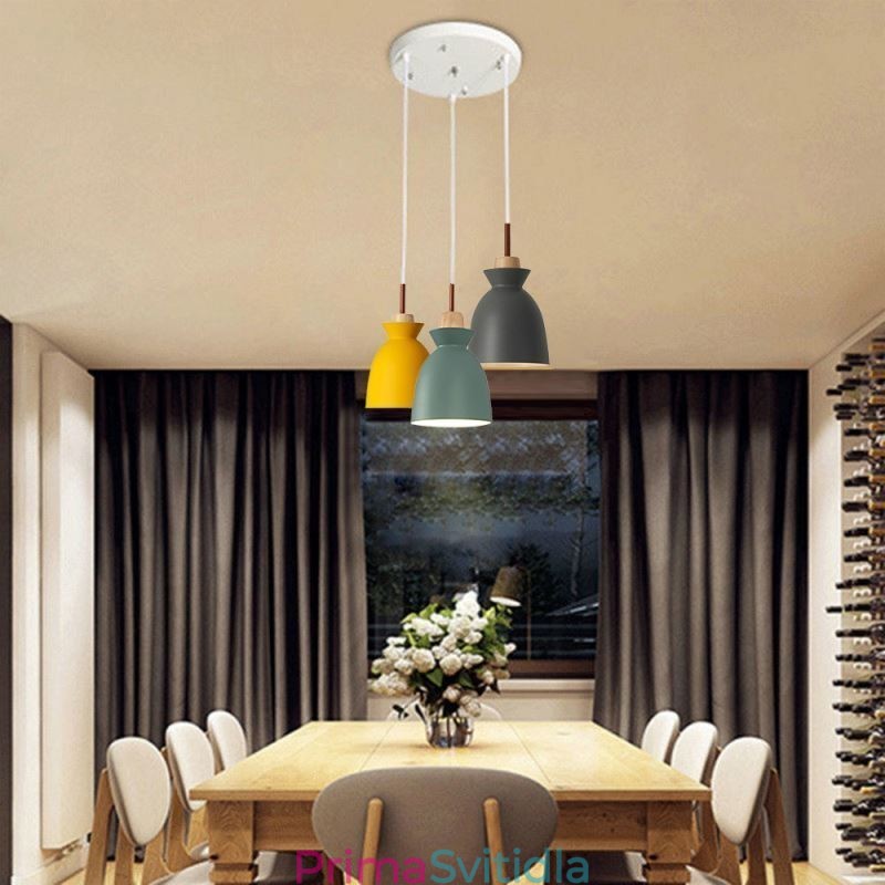 Nordic Simple Macaron Pendant Light Iron Arti Three Lights