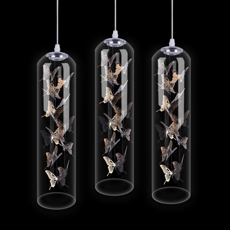 Skleněné závěsné světlo Creative Nordic Cylinder Lamp Butterfly Light