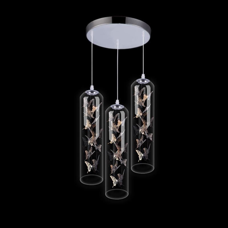 Skleněné závěsné světlo Creative Nordic Cylinder Lamp Butterfly Light