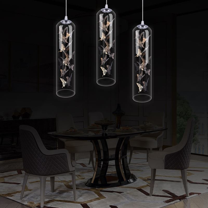 Skleněné závěsné světlo Creative Nordic Cylinder Lamp Butterfly Light