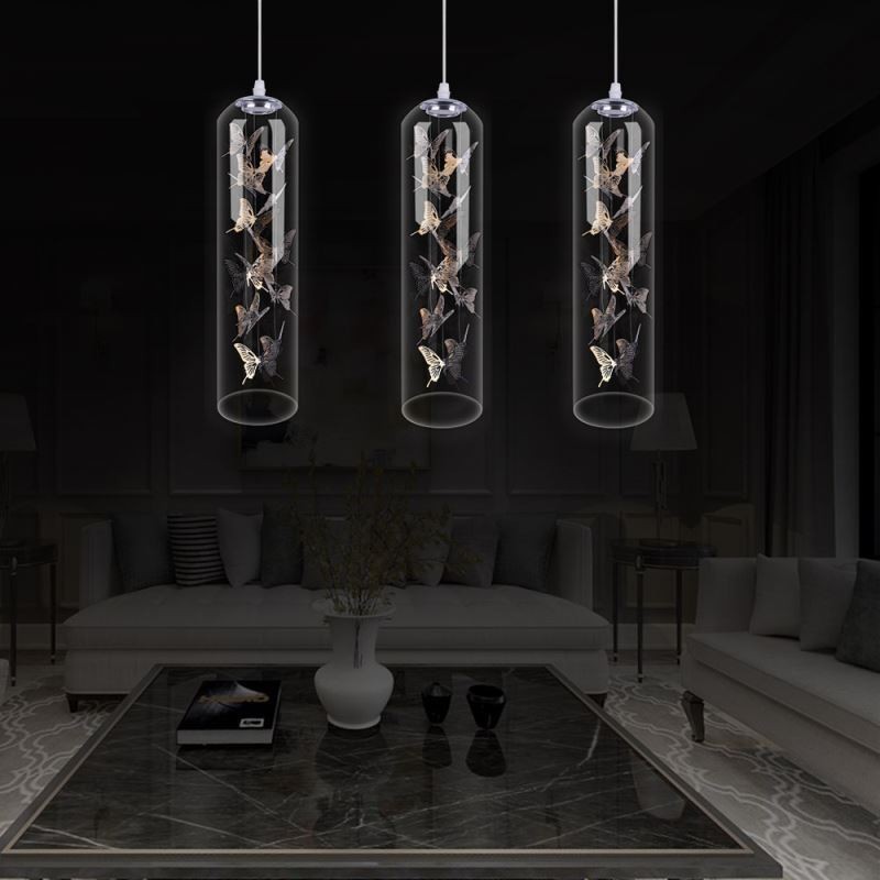 Skleněné závěsné světlo Creative Nordic Cylinder Lamp Butterfly Light