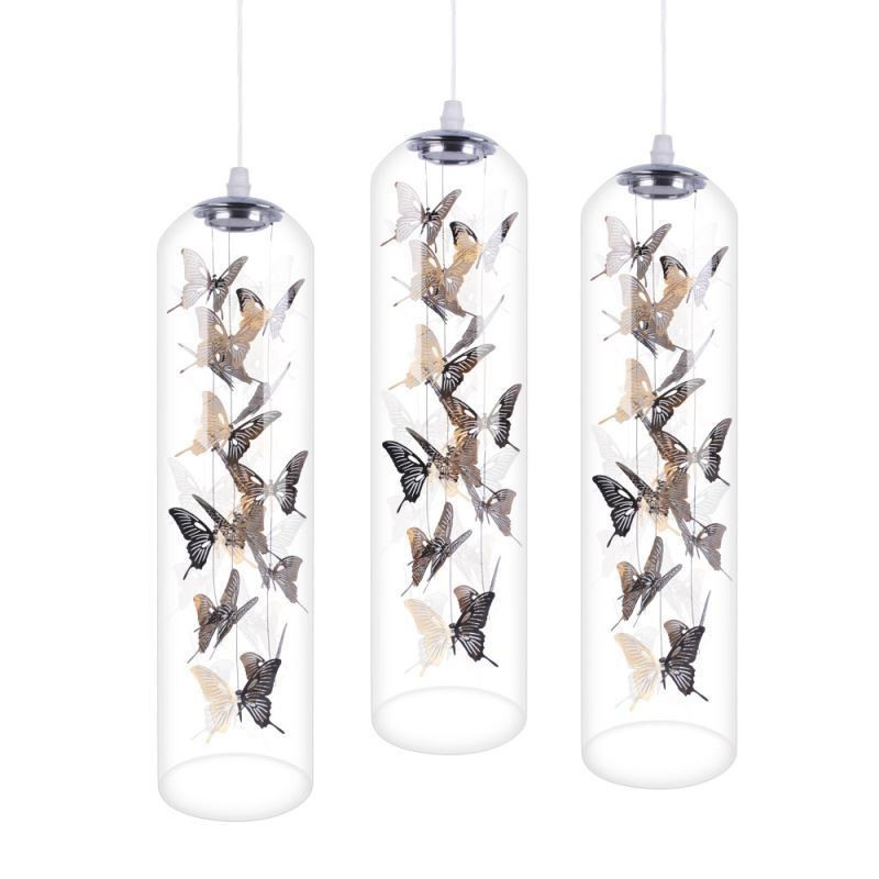 Skleněné závěsné světlo Creative Nordic Cylinder Lamp Butterfly Light