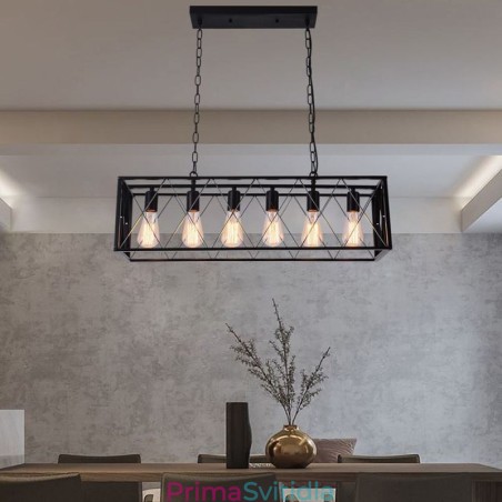 Rustikální obdélníkové závěsné svítidlo 6 Light Farmhouse závěsné světlo Rustikální obdélníkové závěsné svítidlo 6 Light Farmhouse závěsné světlo