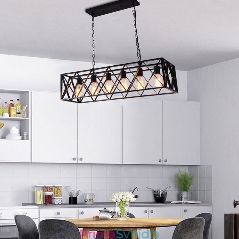 Rustikální obdélníkové závěsné svítidlo 6 Light Farmhouse závěsné světlo