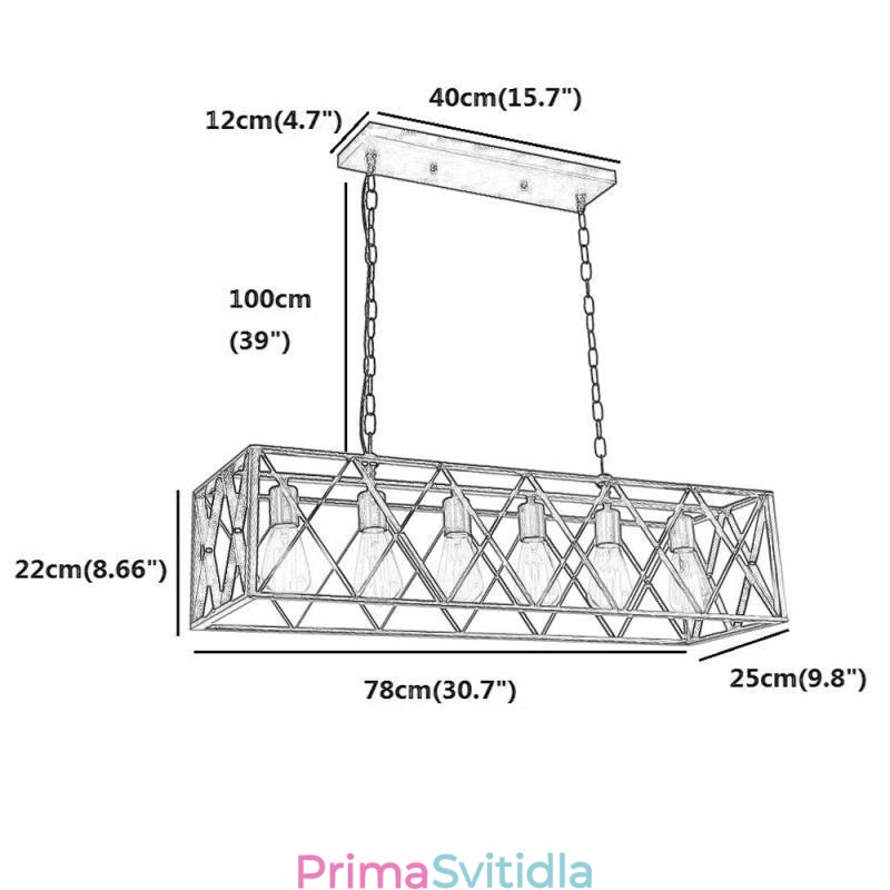 Rustikální obdélníkové závěsné svítidlo 6 Light Farmhouse závěsné světlo