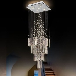 Moderní čtvercový křišťálový lustr Moderní elegantní stropní svítidlo Duplex schodiště