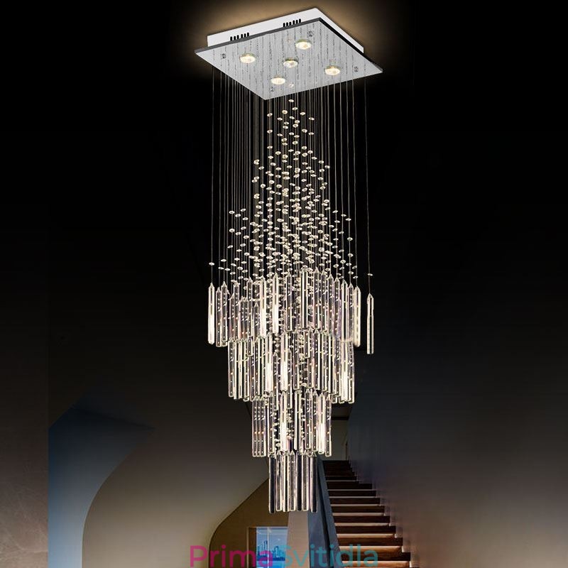 Moderní čtvercový křišťálový lustr Moderní elegantní stropní svítidlo Duplex schodiště