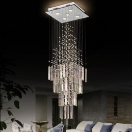Moderní čtvercový křišťálový lustr Moderní elegantní stropní svítidlo Duplex schodiště