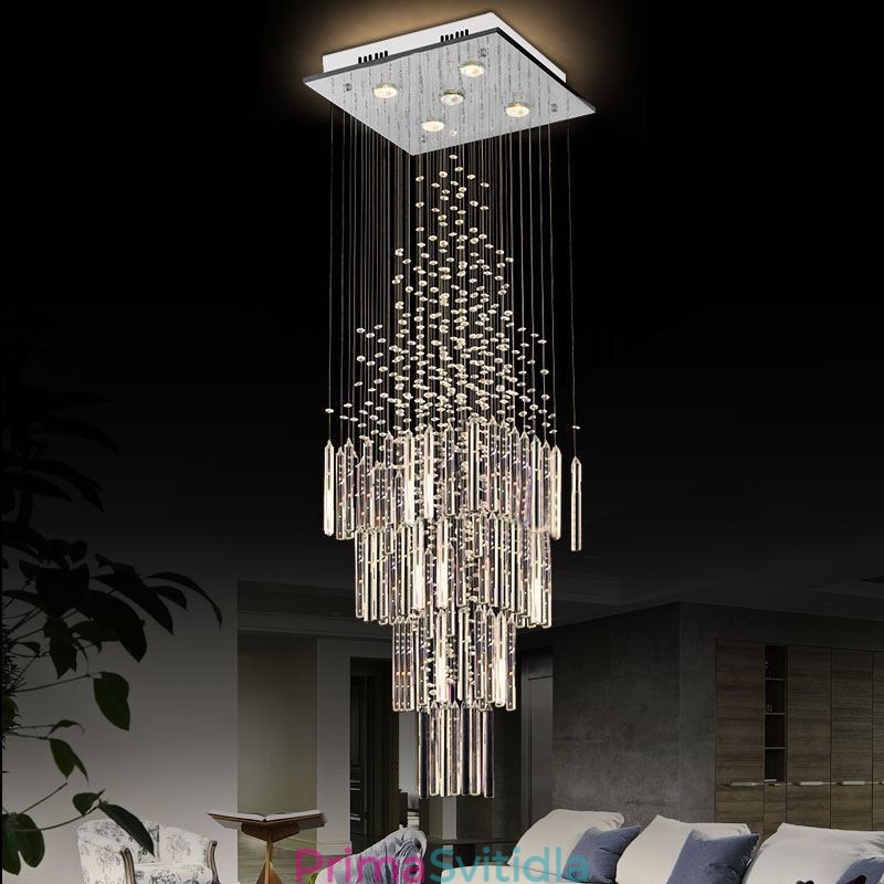 Moderní čtvercový křišťálový lustr Moderní elegantní stropní svítidlo Duplex schodiště