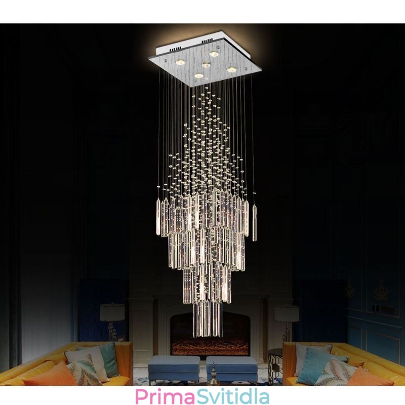 Moderní čtvercový křišťálový lustr Moderní elegantní stropní svítidlo Duplex schodiště