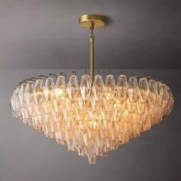 Americké závěsné světlo Skleněné stropní svítidlo Jantarové průhledné 90 cm 14 světel