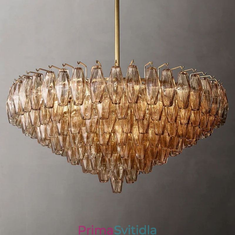 Americké závěsné světlo Skleněné stropní svítidlo Jantarové průhledné 90 cm 14 světel