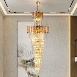 Zužující se křišťálové závěsné svítidlo Luxusní duplexní dekorativní stropní svítidlo