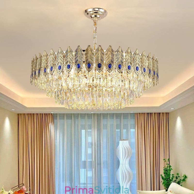 Křišťálový přívěsek se zlatým peřím Light Duplex dekorativní stropní svítidlo