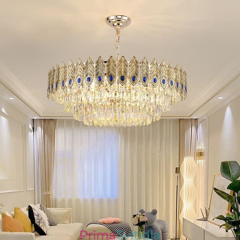Křišťálový přívěsek se zlatým peřím Light Duplex dekorativní stropní svítidlo