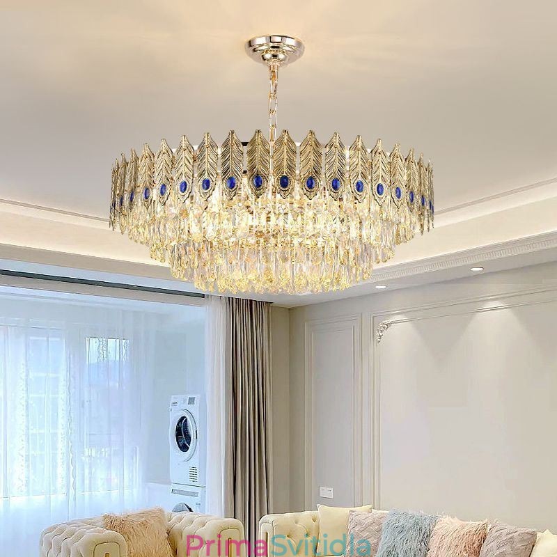 Křišťálový přívěsek se zlatým peřím Light Duplex dekorativní stropní svítidlo