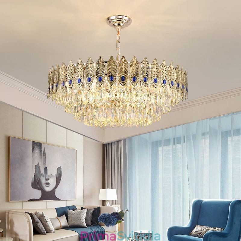 Křišťálový přívěsek se zlatým peřím Light Duplex dekorativní stropní svítidlo