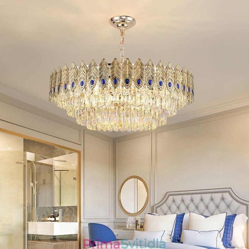 Křišťálový přívěsek se zlatým peřím Light Duplex dekorativní stropní svítidlo