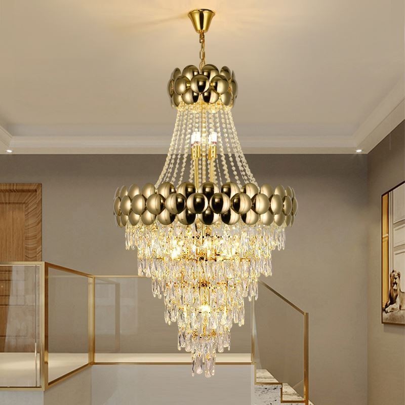 Křišťálové závěsné světlo galvanicky pozlacené duplexní luxusní dekorativní stropní svítidlo 80 cm