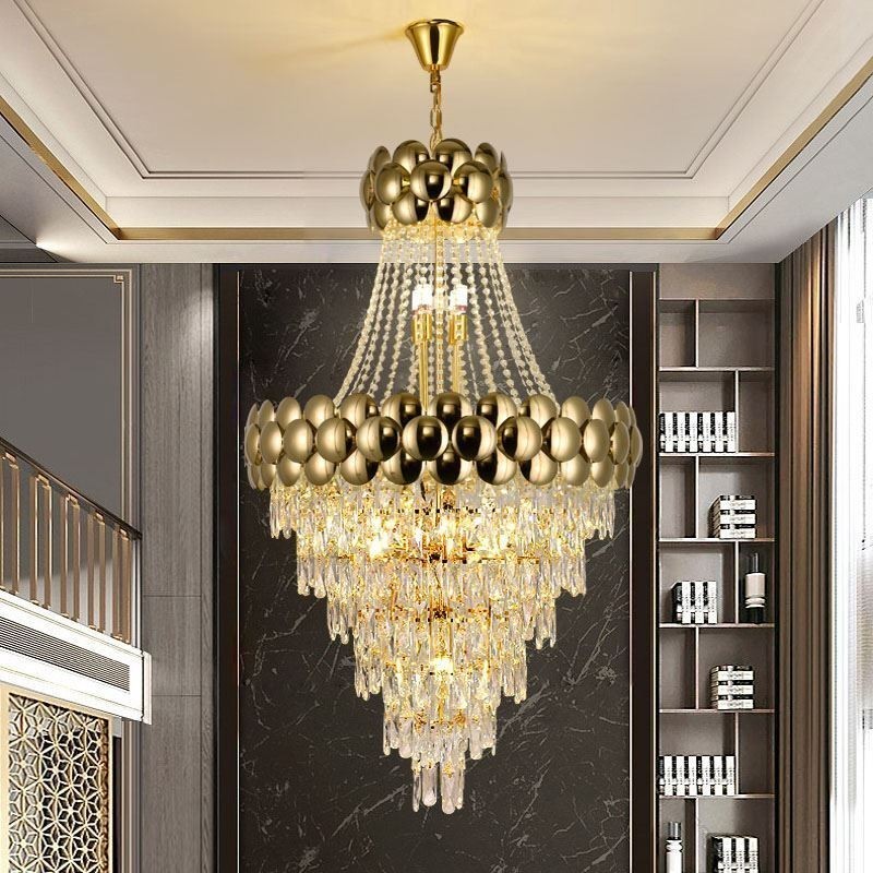 Křišťálové závěsné světlo galvanicky pozlacené duplexní luxusní dekorativní stropní svítidlo 80 cm