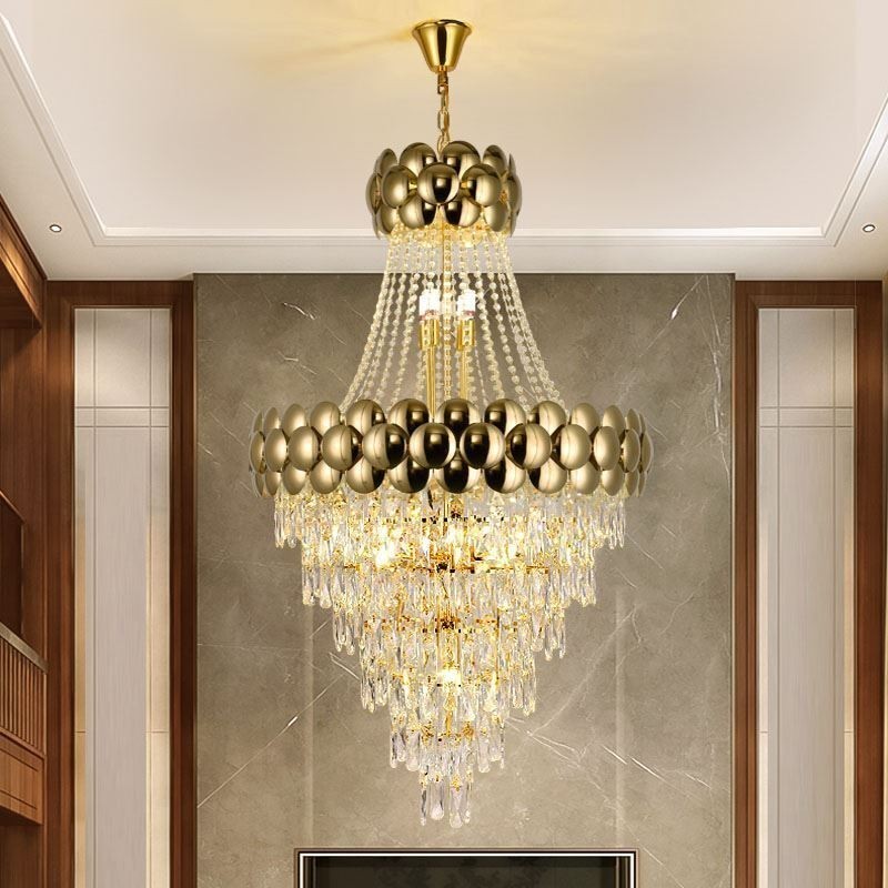 Křišťálové závěsné světlo galvanicky pozlacené duplexní luxusní dekorativní stropní svítidlo 80 cm