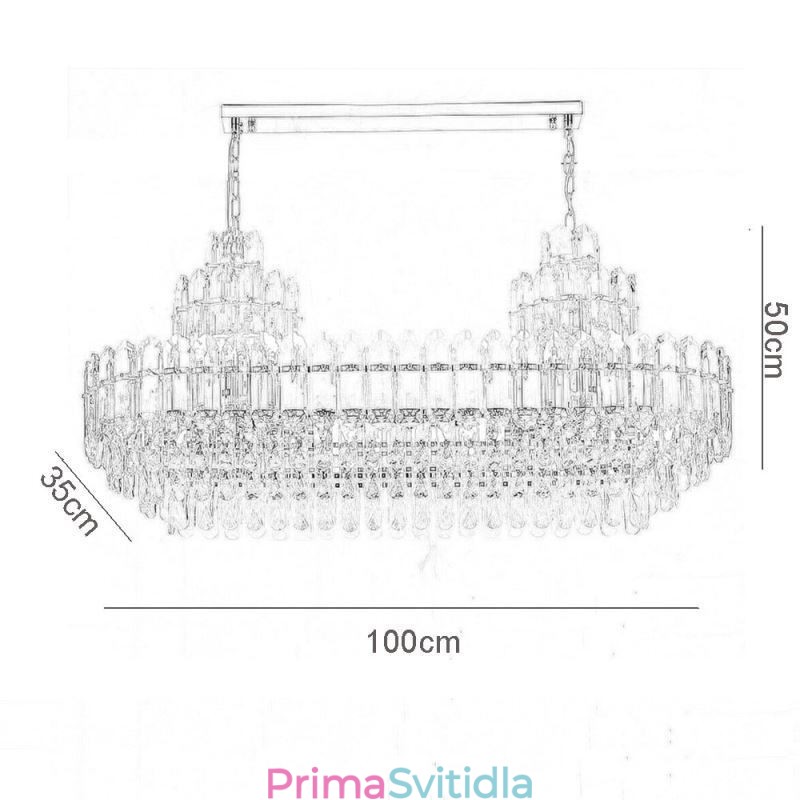 Křišťálové závěsné svítidlo Obdélníkové luxusní dekorativní stropní svítidlo 100 cm