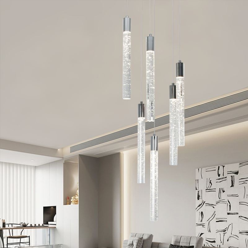 Závěsné svítidlo Chrome Crystal Column Cluster Stropní světlo
