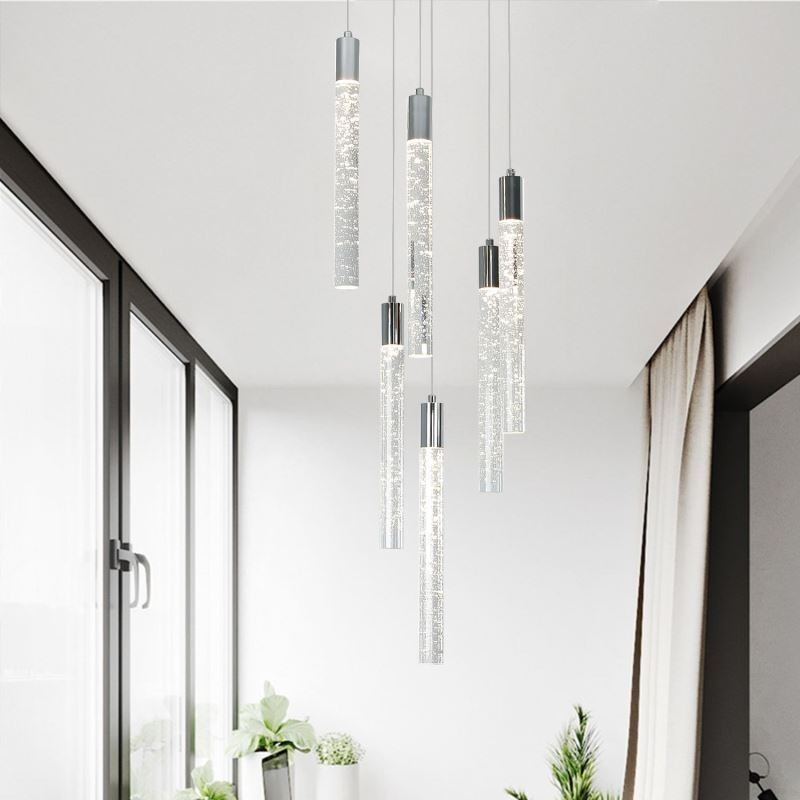 Závěsné svítidlo Chrome Crystal Column Cluster Stropní světlo