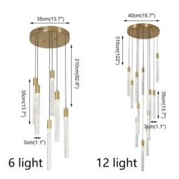 Závěsné světlo Měděný křišťálový sloupec Cluster Stropní světlo