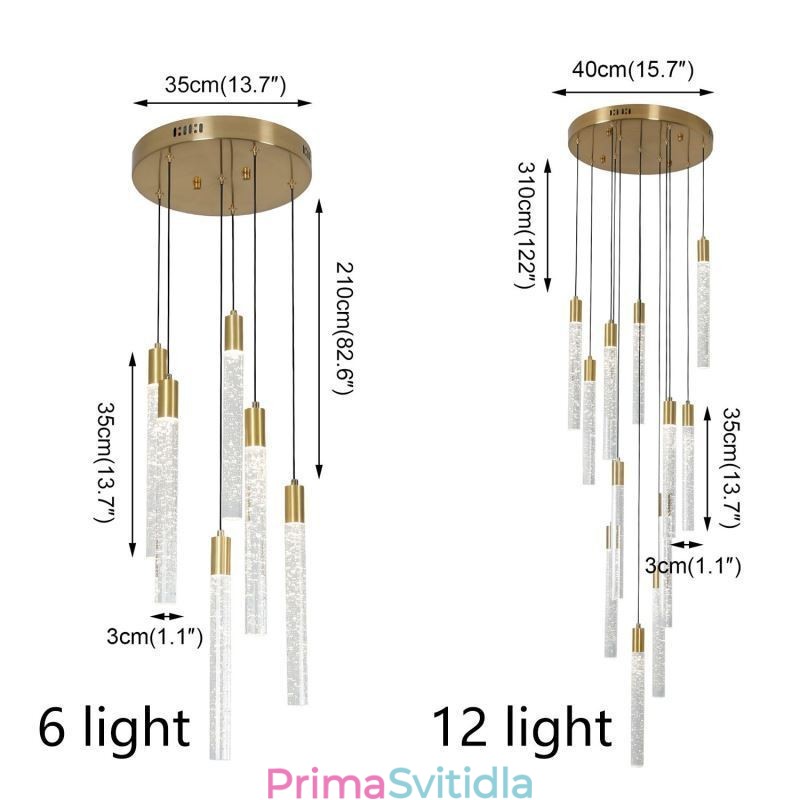 Závěsné světlo Měděný křišťálový sloupec Cluster Stropní světlo