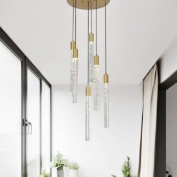 Závěsné světlo Měděný křišťálový sloupec Cluster Stropní světlo