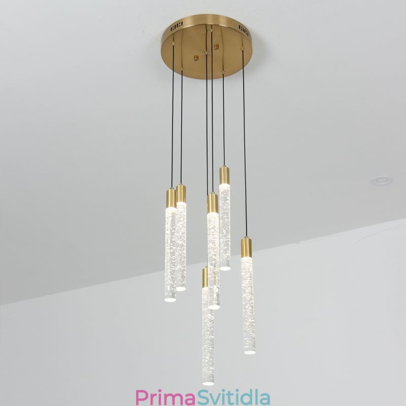Závěsné světlo Měděný křišťálový sloupec Cluster Stropní světlo