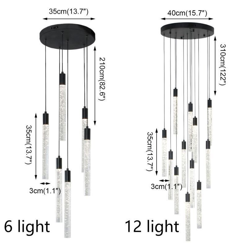 Závěsné světlo Černý křišťálový sloupec Cluster Stropní světlo