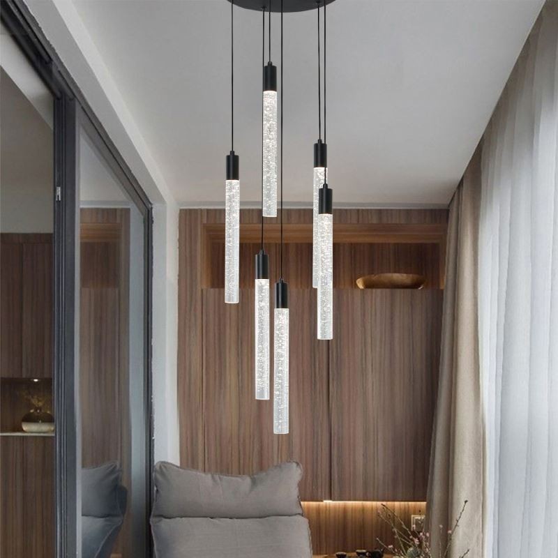 Závěsné světlo Černý křišťálový sloupec Cluster Stropní světlo