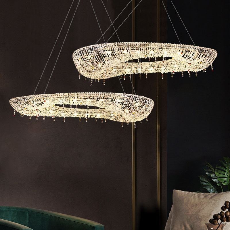 Křišťálové závěsné svítidlo Moderní luxusní oválné stropní svítidlo