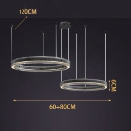 Závěsné svítidlo 60+80CM dvojité kruhové skleněné stropní svítidlo plynule stmívatelné s dálkovým ovládáním