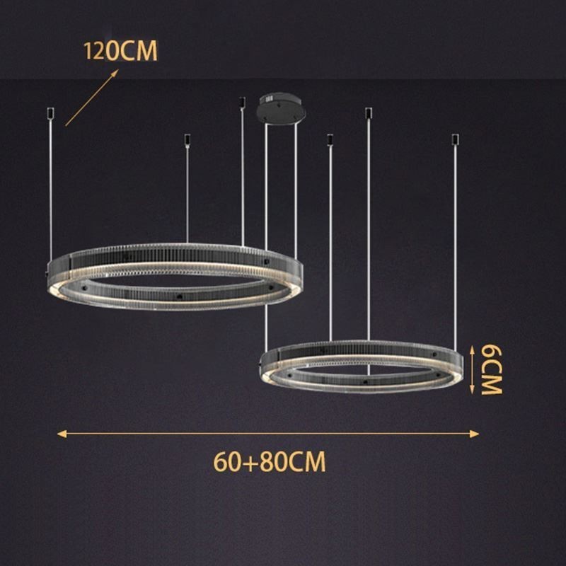 Závěsné svítidlo 60+80CM dvojité kruhové skleněné stropní svítidlo plynule stmívatelné s dálkovým ovládáním