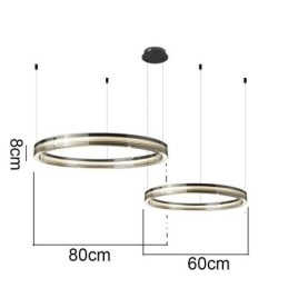 Skleněné stropní svítidlo 60+80CM Kruhová dekorace Dvojkruhové závěsné světlo Trichromatické stmívání
