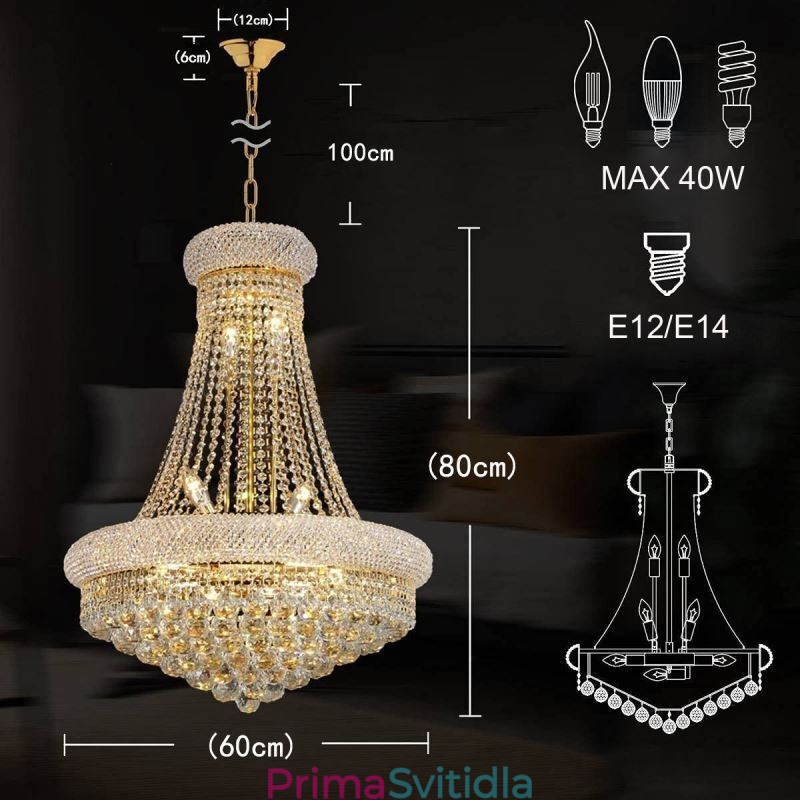 Lustr ve tvaru koruny Luxusní křišťálové závěsné světlo