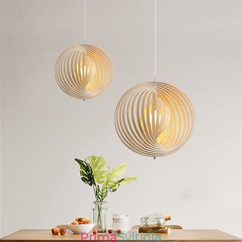 Moderní kulatý kulový lustr Závěsná lampa z lipového dřeva
