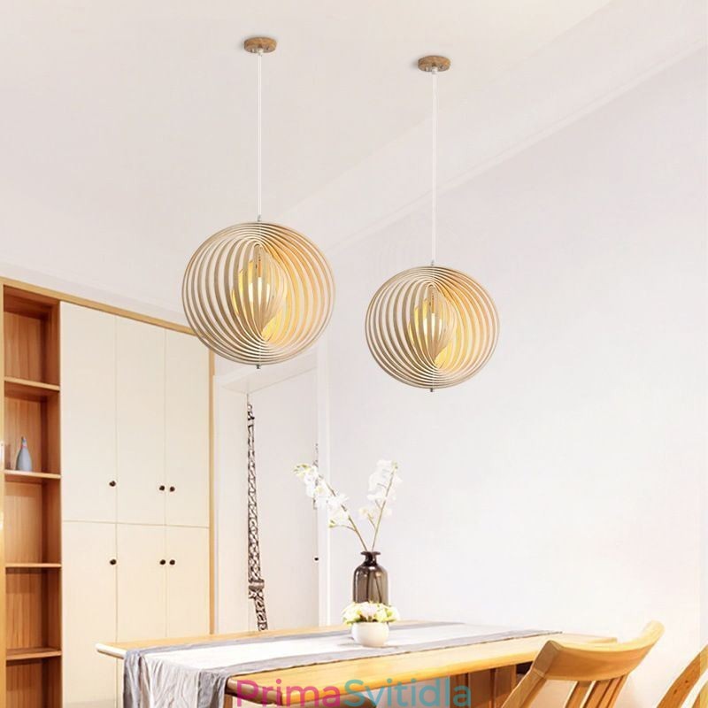 Moderní kulatý kulový lustr Závěsná lampa z lipového dřeva
