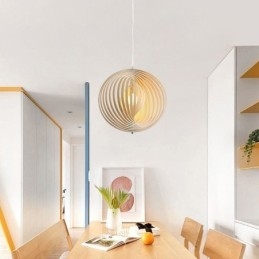 Moderní kulatý kulový lustr Závěsná lampa z lipového dřeva