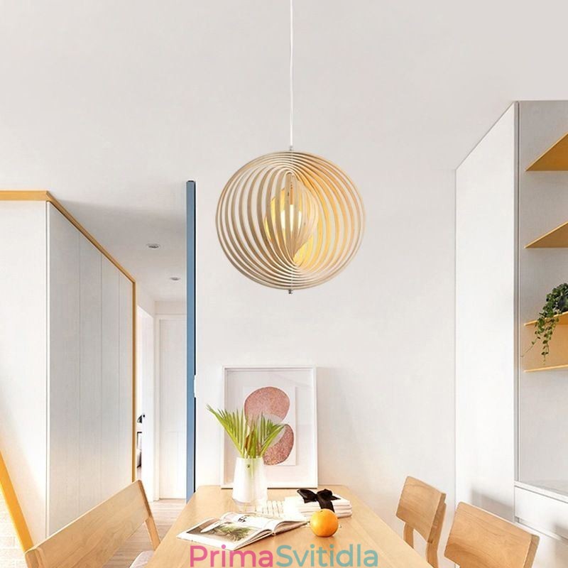 Moderní kulatý kulový lustr Závěsná lampa z lipového dřeva