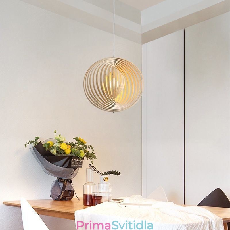 Moderní kulatý kulový lustr Závěsná lampa z lipového dřeva