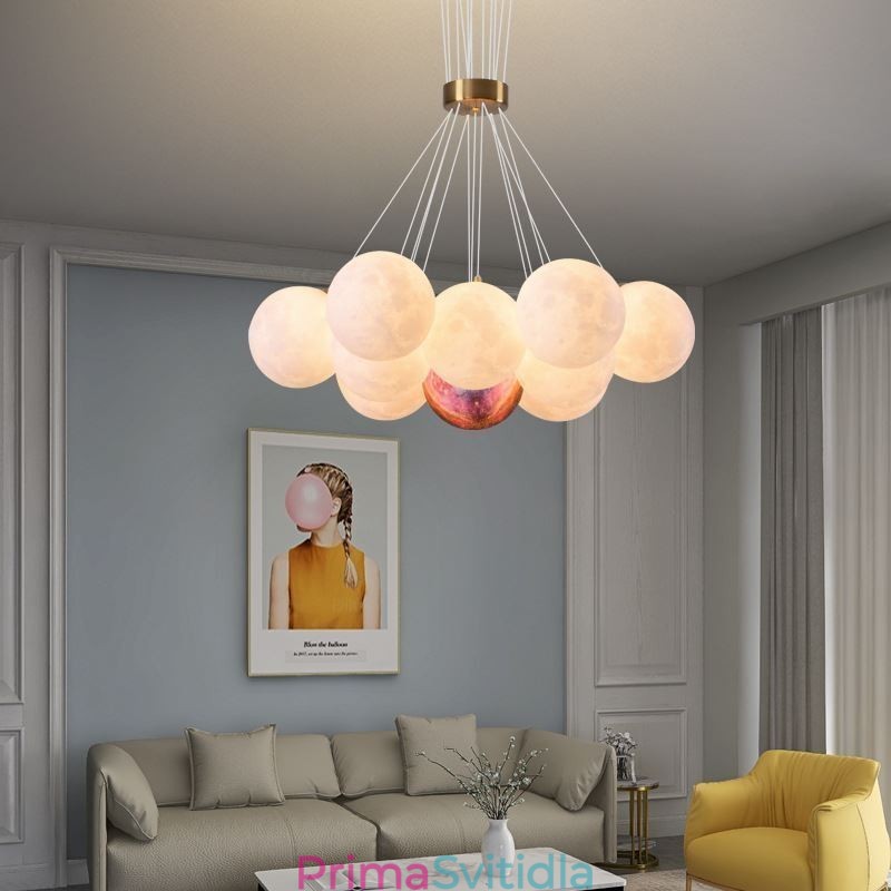 Lustr Moon Bubble Moderní 3D tisk Balls Závěsná lampa