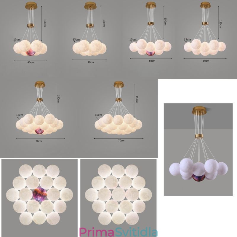 Lustr Moon Bubble Moderní 3D tisk Balls Závěsná lampa