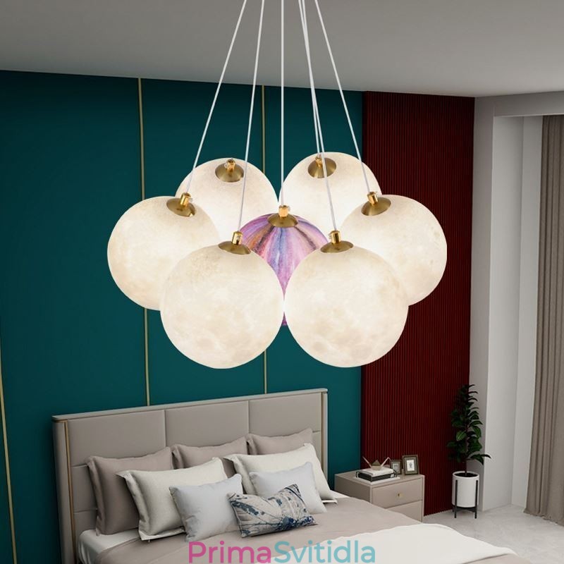 Lustr Moon Bubble Moderní 3D tisk Balls Závěsná lampa