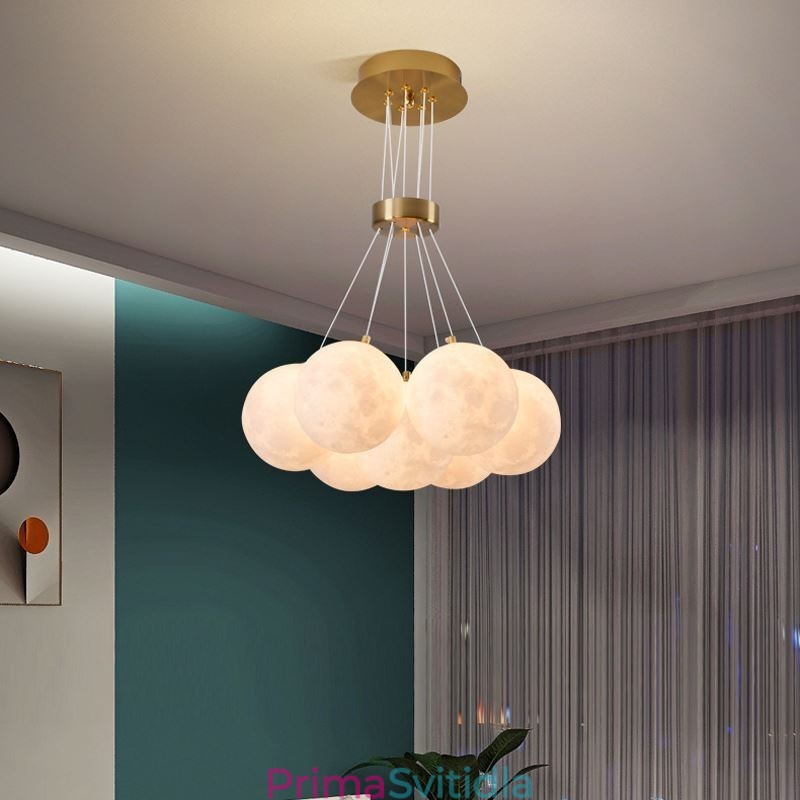 Lustr Moon Bubble Moderní 3D tisk Balls Závěsná lampa